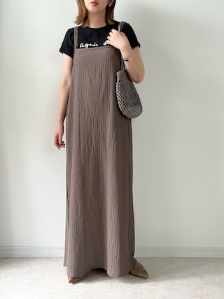 「INTERPLANET（インタープラネット）のフクレシャーリングキャミワンピース（ワンピース）」を使った、maiko さん（レディース・159cm）の秋コーディネート