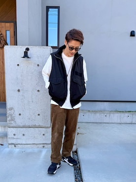 「アイテム（ベスト）」を使った、K.Uchidaさん（メンズ・170cm）の秋コーディネート