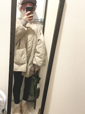 「巾着バッグ」｜「アイテム（ノーカラージャケット）」を使った、MAISさん（レディース・155cm）の冬コーディネート