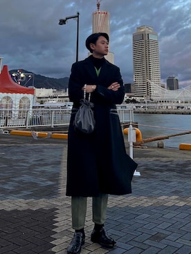 「緑」｜「アイテム（デニムパンツ）」を使った、ShoRaさん（メンズ・181cm）の冬コーディネート