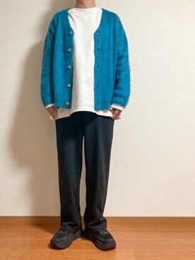 「モヘアカーディガン」｜「アイテム（スウェットパンツ）」を使った、ZONO さん（メンズ・175cm）の秋コーディネート