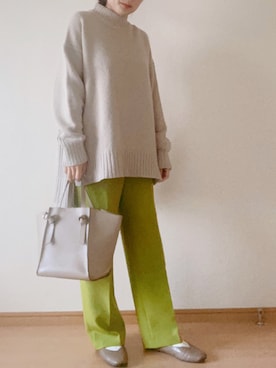 「ピスタチオ」｜「アイテム（スラックス）」を使った、aoさん（レディース・153cm）の冬コーディネート