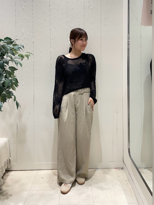セール】ベルト付きハイウエストタックパンツ（スラックス