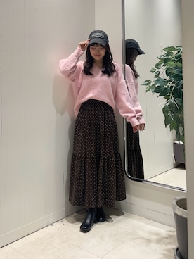 「ティアードスカート」｜Risaさん（レディース・162cm）の冬コーディネート