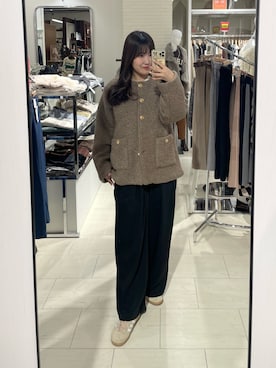 「アイテム（ノーカラージャケット）」を使った、Risaさん（レディース・162cm・20代）の冬コーディネート