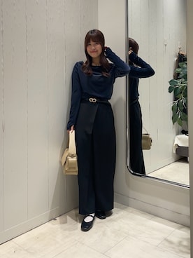 「アイテム（ボストンバッグ）」を使った、Risaさん（レディース・162cm）の秋コーディネート
