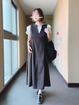 「アイテム（ジャンパースカート）」を使った、peggyさん（レディース・155cm）の夏コーディネート