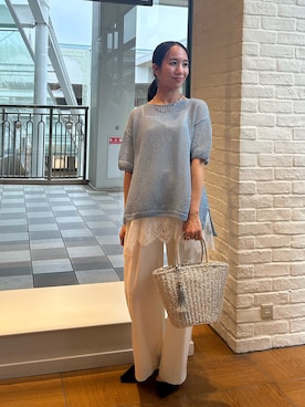 「MICO COULIER（ミコクリエ）のツイルパンツ（その他パンツ、ホワイト系）」を使った、yurinaさん（レディース・151cm）の春コーディネート