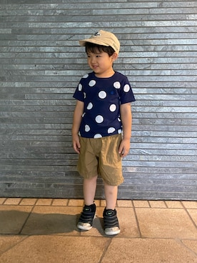 「アイテム（キャップ）」を使った、momoさん（キッズ・100cm）の夏コーディネート