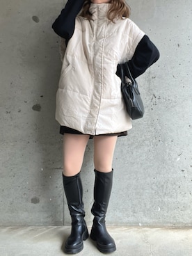 「GUコーデ」｜「アイテム（ダウンベスト）」を使った、pamyuuchannさん（レディース・153cm）の冬コーディネート