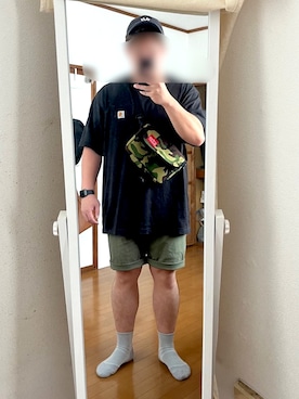 「アイテム（ボディバッグ/ウエストポーチ、グリーン系）」を使った、tamutaso5002さん（メンズ・175cm）の夏コーディネート