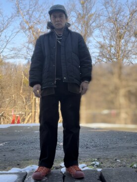 「アイテム（チノパンツ、ブルー系）」を使った、眞理さん（メンズ・172cm）の春コーディネート