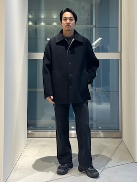 「シンプル」｜「アイテム（ステンカラーコート）」を使った、THE TOKYO STAFFさん（メンズ・172cm）の冬コーディネート