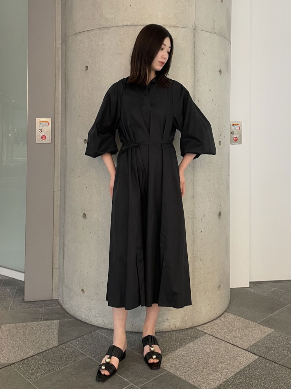 DOMELLE ドメル シャツドレス ワンピース ネイビー パフスリーブ 1