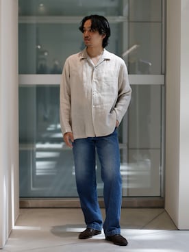 「markaware（マーカウェア）の【MARKAWARE/マーカウェア】COMFORT FIT OPEN COLLAR SHIRT/ヘンプ細布 / コンフォートフィットオープンカラーシャツ（シャツ/ブラウス、ホワイト系）」を使った、THE TOKYO STAFFさん（メンズ・176cm）の春コーディネート