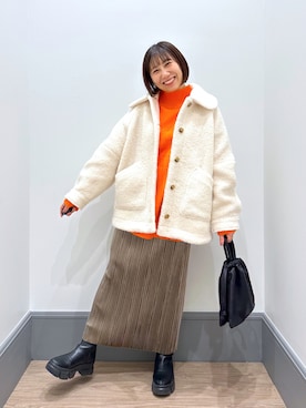 「ベロアスカート」｜「アイテム（ブルゾン）」を使った、yurie0407さん（レディース・154cm）の冬コーディネート