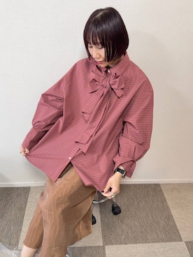 「LOWRYS FARM（ローリーズファーム）のビックボウタイチェックシャツ  573050（シャツ/ブラウス）」を使った、yurie0407さん（レディース・154cm）の秋コーディネート