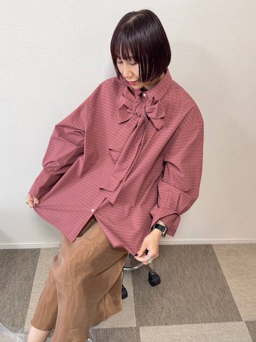 LOWRYS FARM ���ہ[�Ɣ��̗tyurie0407����̃V���c/�u���E�X�u�r�b�N�{�E�^�C�`�F�b�N�V���c  573050�iLOWRYS FARM�b���[���[�Y�t�@�[���j�v���g�����R�[�f�B�l�[�g