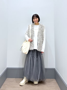 「アイテム（その他アウター、ホワイト系）」を使った、yurie0407さん（レディース・154cm）の秋コーディネート