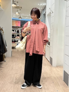 「LOWRYS FARM（ローリーズファーム）のビックボウタイチェックシャツ  573050（シャツ/ブラウス）」を使った、yurie0407さん（レディース・154cm）の秋コーディネート