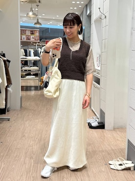 「アイテム（ネックレス、ブラウン系）」を使った、yurie0407さん（レディース・154cm）の夏コーディネート