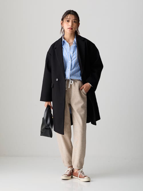 大きいサイズ＞ 軽やかフェイクウールチェスターコート