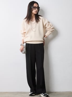 「CHIC STYLE（シックスタイル）のアイテム（スラックス）」を使った、nissen Smile Modelsさん（レディース・163cm）の秋コーディネート