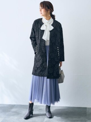 ニット セーター レディース リボン付異素材使いボリューム袖 トップス Hana服 M/L ニッセン nissen ニッセン ニット セーター レディース リボン付異素材使い