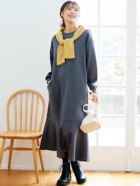 「nissen（ニッセン）の【ゆったり幅広】カジュアルレースアップショートブーツ（低反発中敷）（選べるワイズ）（ブーツ）」を使った、nissen Smile Modelsさん（レディース・169cm）の秋コーディネート