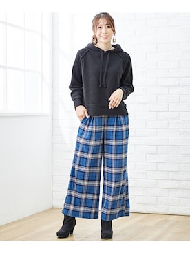大きいサイズ チェック柄タックワイドパンツ（OtonaSMILE） 通販