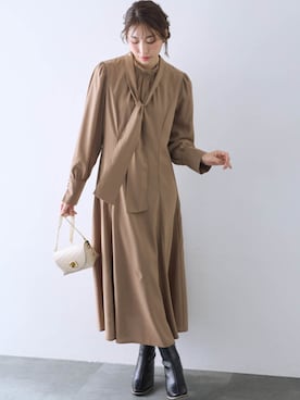 ボウタイ付フレアロングワンピース【Hana服】 通販【ニッセン】