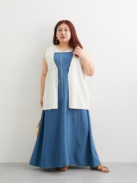 「nissen（ニッセン）の＜大きいサイズ＞ノーカラージレ（薄手素材）（ジャケット/アウター、ベージュ系）」を使った、nissen Smile Modelsさん（レディース・158cm）の春コーディネート