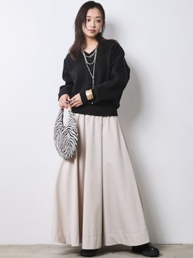 「CHIC STYLE（シックスタイル）のフレアマキシスカート＜大きいサイズ有＞シックスタイル（スカート）」を使った、nissen Smile Modelsさん（レディース・163cm）の秋コーディネート