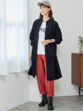 「nissen（ニッセン）の【ゆったり幅広】カジュアルレースアップショートブーツ（低反発中敷）（選べるワイズ）（ブーツ）」を使った、nissen Smile Modelsさん（レディース・170cm）の秋コーディネート