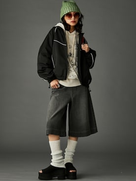 「大きいサイズレディースファッション」｜「アイテム（ブルゾン）」を使った、nissen Smile Modelsさん（レディース・163cm）の冬コーディネート