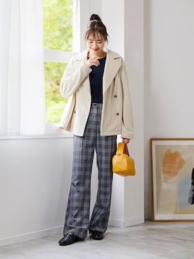 「レギュラー」｜「アイテム（チェスターコート）」を使った、nissen Smile Modelsさん（レディース・167cm）の秋コーディネート