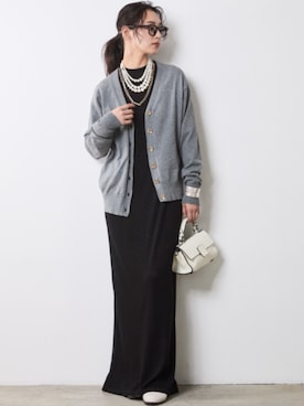 「CHIC STYLE（シックスタイル）のテレコロングワンピース＜大きいサイズ有＞シックスタイル（ワンピース）」を使った、nissen Smile Modelsさん（レディース・163cm）の秋コーディネート
