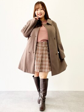「大きいサイズレディースファッション」｜「アイテム（その他アウター）」を使った、nissen Smile Modelsさん（レディース・158cm）の秋コーディネート