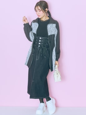 「レギュラー」｜「アイテム（ノーカラージャケット）」を使った、nissen Smile Modelsさん（レディース・166cm）の冬コーディネート