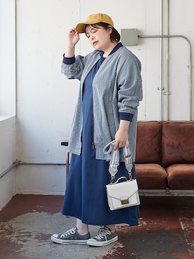 「大きいサイズレディースファッション」｜「アイテム（ミリタリージャケット）」を使った、nissen Smile Modelsさん（レディース・158cm）の夏コーディネート