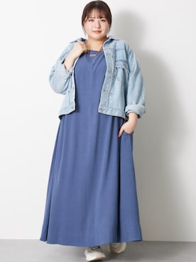 「大きいサイズレディースファッション」｜「アイテム（デニムジャケット）」を使った、nissen Smile Modelsさん（レディース・157cm）の春コーディネート