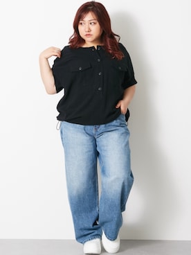 「ぽっちゃり」｜「アイテム（デニムパンツ）」を使った、nissen Smile Modelsさん（レディース・155cm）の春コーディネート