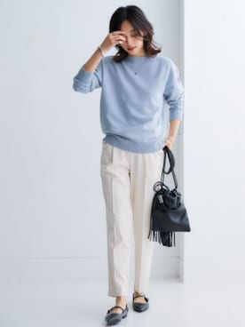 「nissen（ニッセン）の【褒められシルエット】テーパードパンツ（スラックス）」を使った、nissen Smile Modelsさん（レディース・163cm）の冬コーディネート