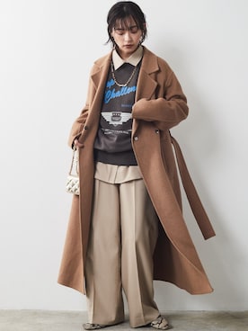 「レギュラー」｜「アイテム（チェスターコート）」を使った、nissen Smile Modelsさん（レディース・163cm）の秋コーディネート