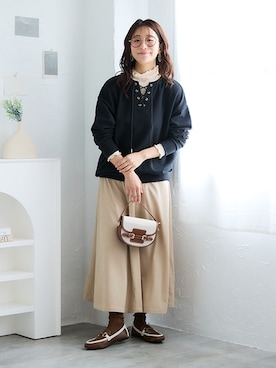 「アイテム（チュニック、ブラック系）」を使った、nissen Smile Modelsさん（レディース・160cm）の秋コーディネート
