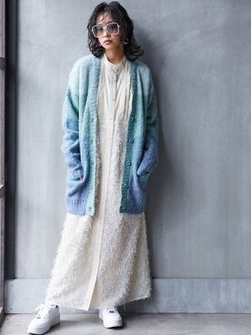 「GEVS.（ジェイヴィス）のアイテム（カーディガン/ボレロ）」を使った、nissen Smile Modelsさん（レディース・163cm）の秋コーディネート