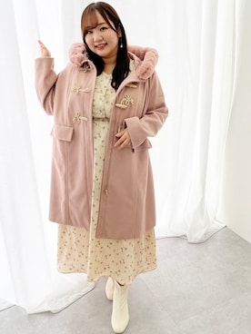 「大きいサイズレディースファッション」｜「アイテム（ダッフルコート）」を使った、nissen Smile Modelsさん（レディース・158cm）の秋コーディネート