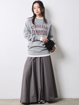 「CHIC STYLE（シックスタイル）のフレアマキシスカート＜大きいサイズ有＞シックスタイル（スカート）」を使った、nissen Smile Modelsさん（レディース・163cm）の秋コーディネート