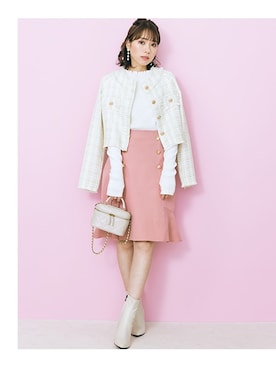 「大きいサイズレディースファッション」｜「アイテム（ノーカラージャケット）」を使った、nissen Smile Modelsさん（レディース・162cm）の秋コーディネート
