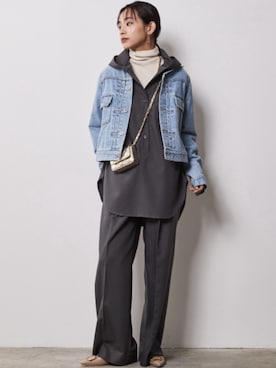 「CHIC STYLE」｜「アイテム（デニムジャケット）」を使った、nissen Smile Modelsさん（レディース・163cm）の冬コーディネート